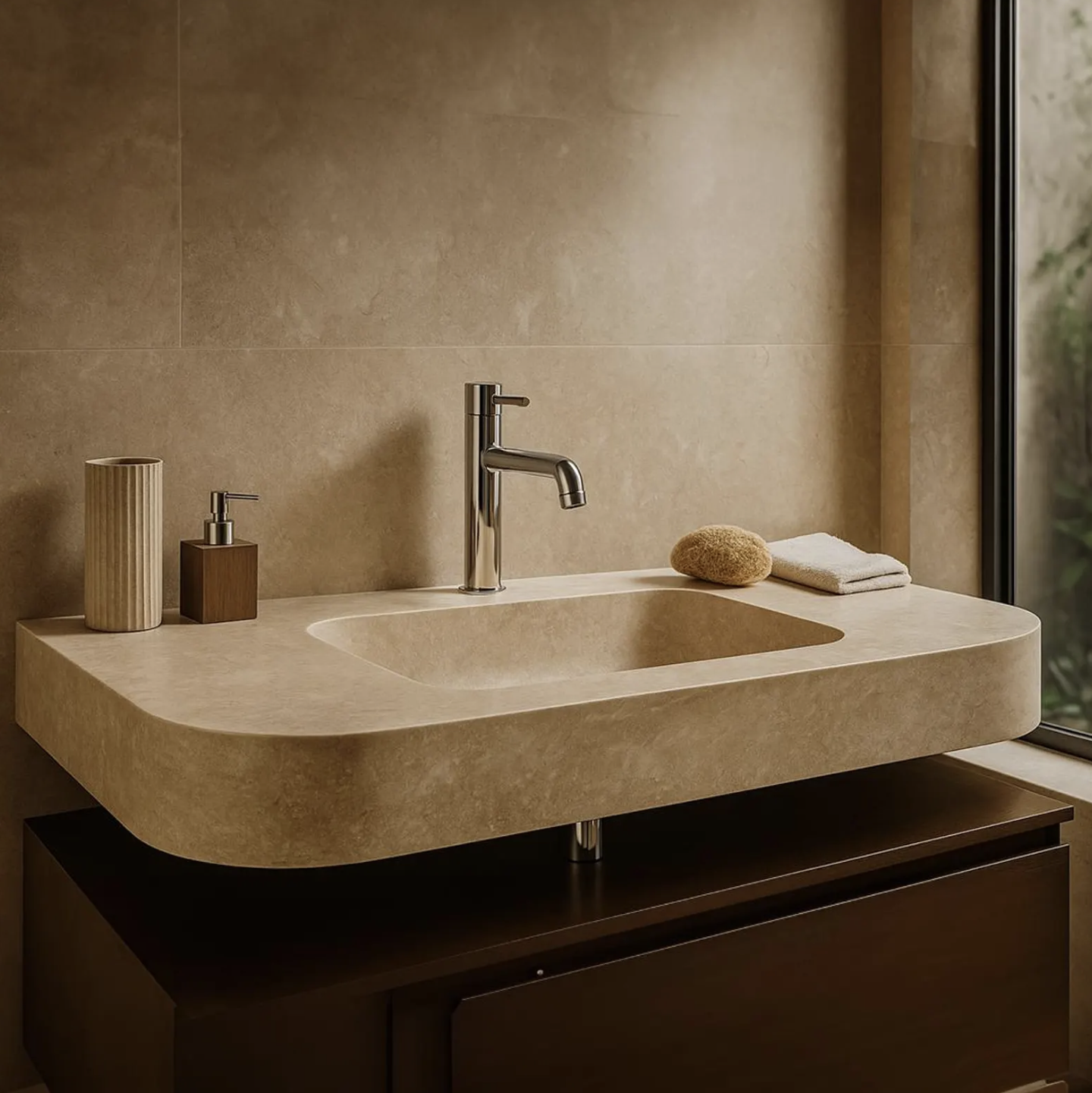 Handmade Travertine Stone Sink: Rustic Bathroom Vanity, Honed Finish