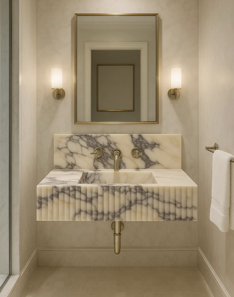 Handmade Marble Luxury Bathroom Sink With Backsplash