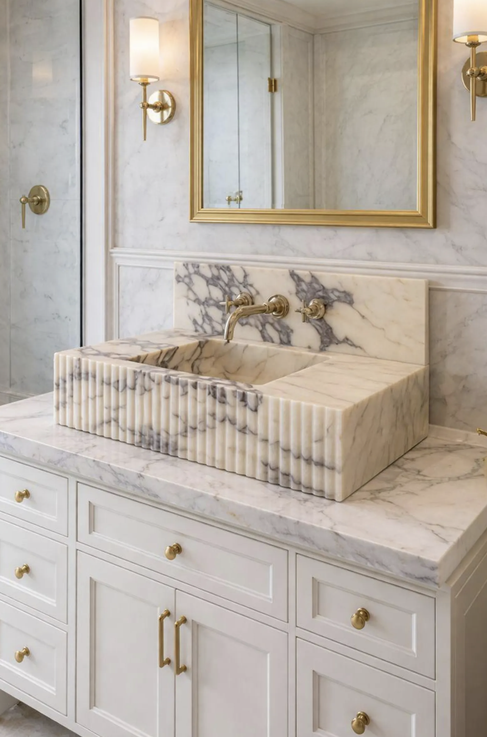 Handmade Marble Luxury Bathroom Sink With Backsplash