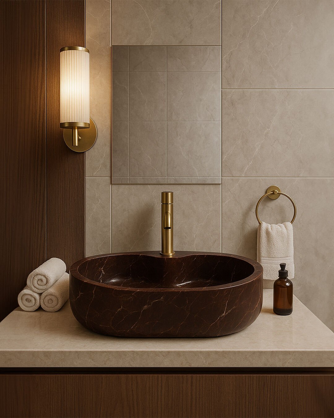 Elazig Cherry Marble Sink | Solid Natural Stone Bathroom Sink