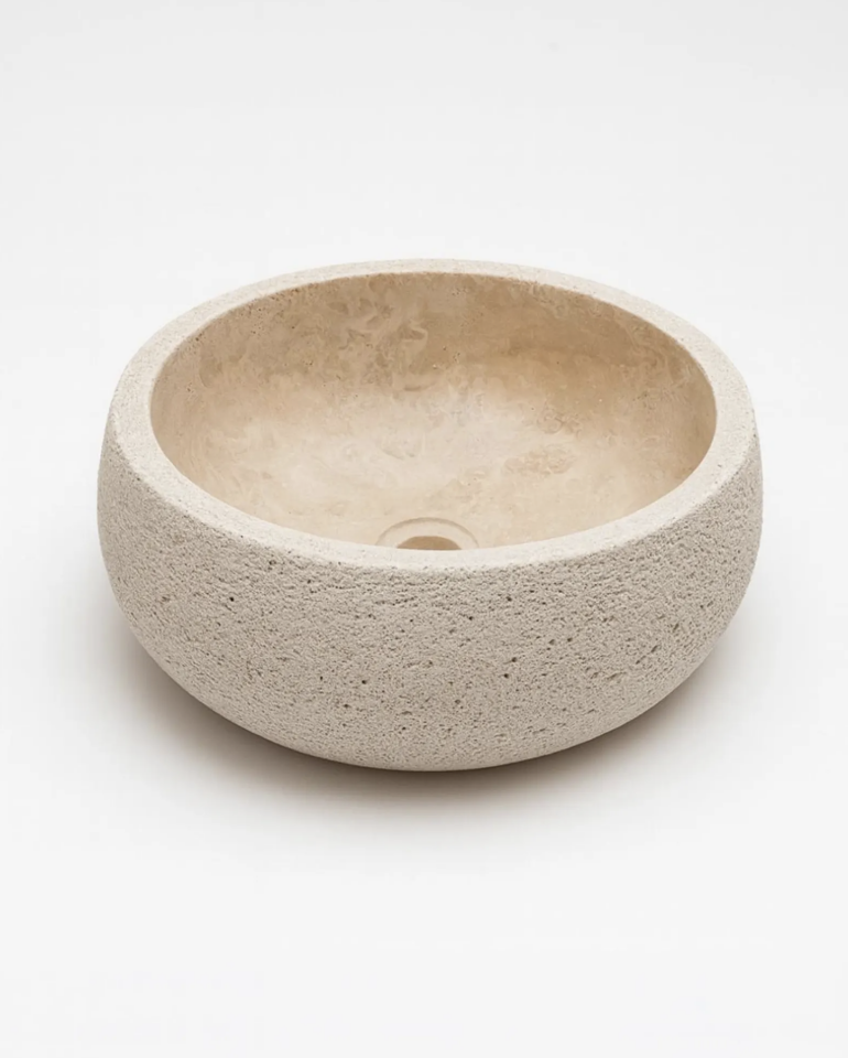 Travertine Sink Luxury Bathroom Natural Stone Round Basin