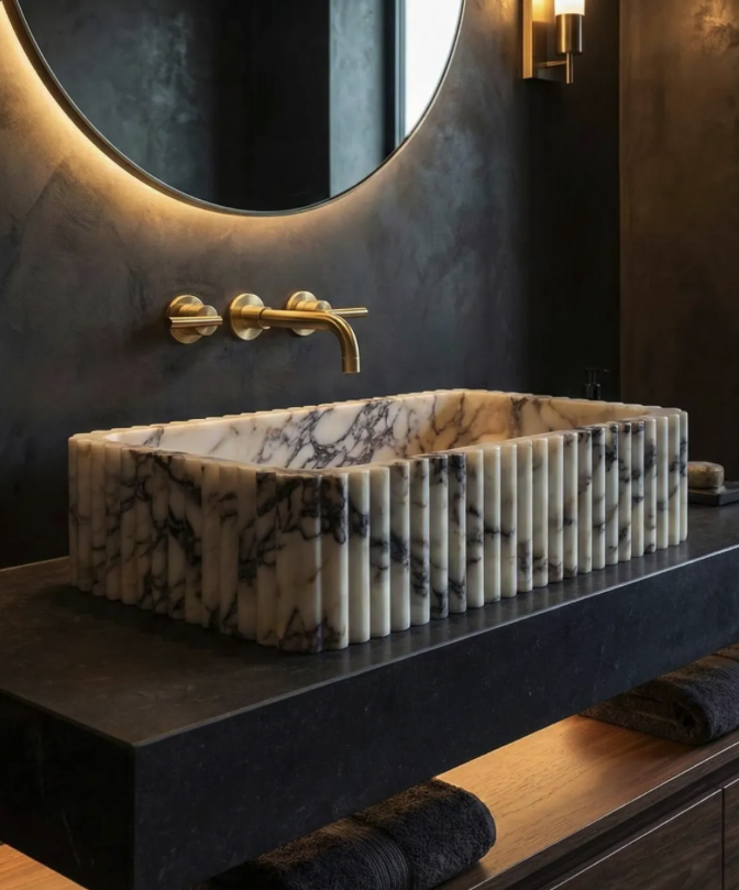Calacatta Viola Marble Fluted Sink