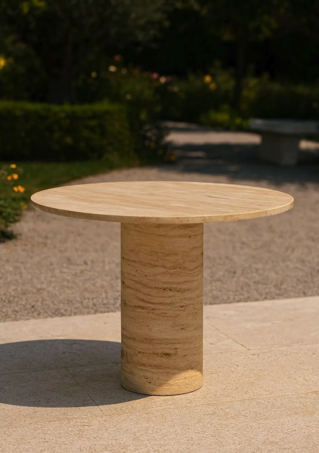 Handmade Travertine Round Dining Table: Natural Stone
