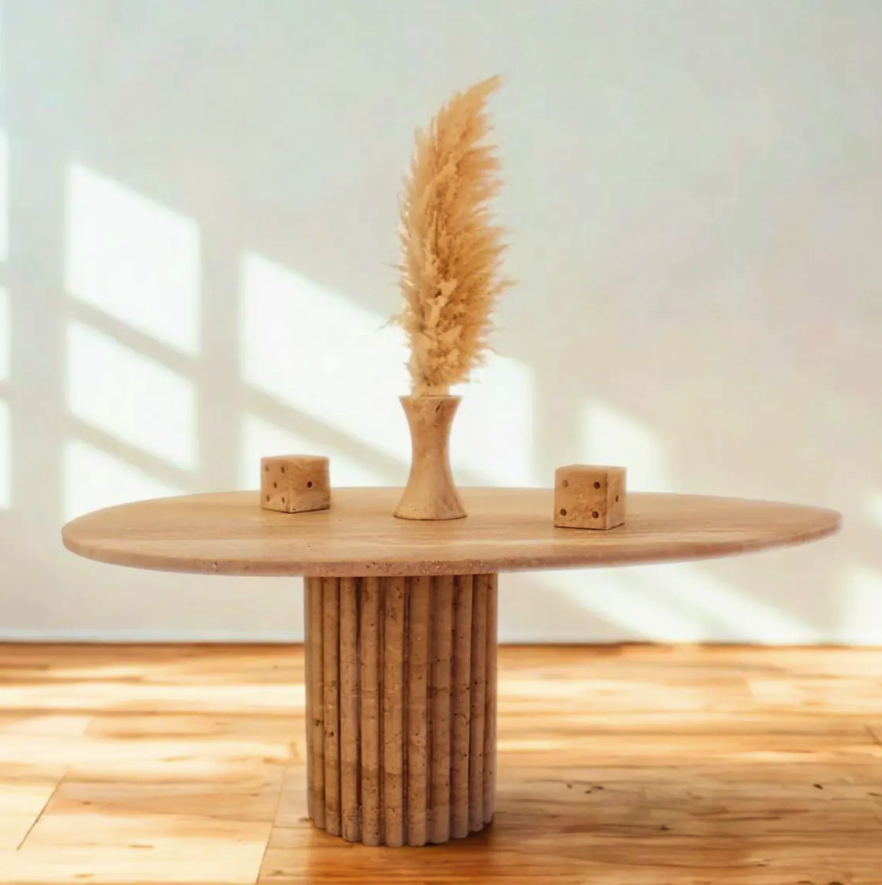 Handmade Travertine Coffee Table: Natural Stone, Fluted Base