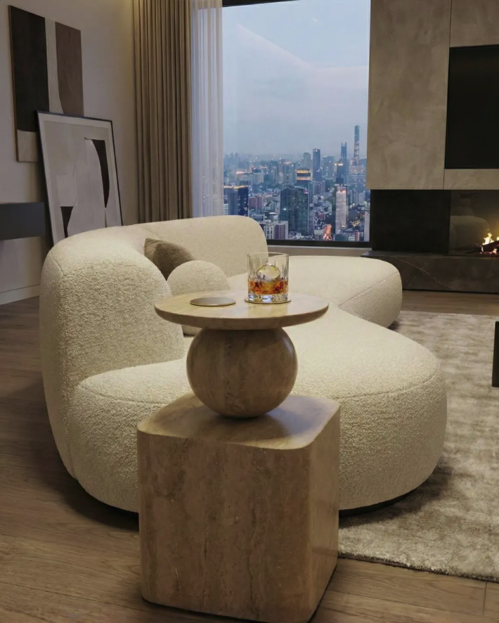 Handmade Natural Travertine Coffee Table: Modern Sculptural Stone Side Table – Luxury Home Decor Furniture