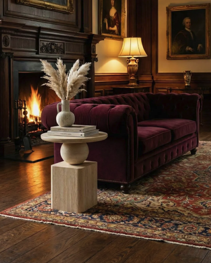 Handmade Natural Travertine Coffee Table: Modern Sculptural Stone Side Table – Luxury Home Decor Furniture