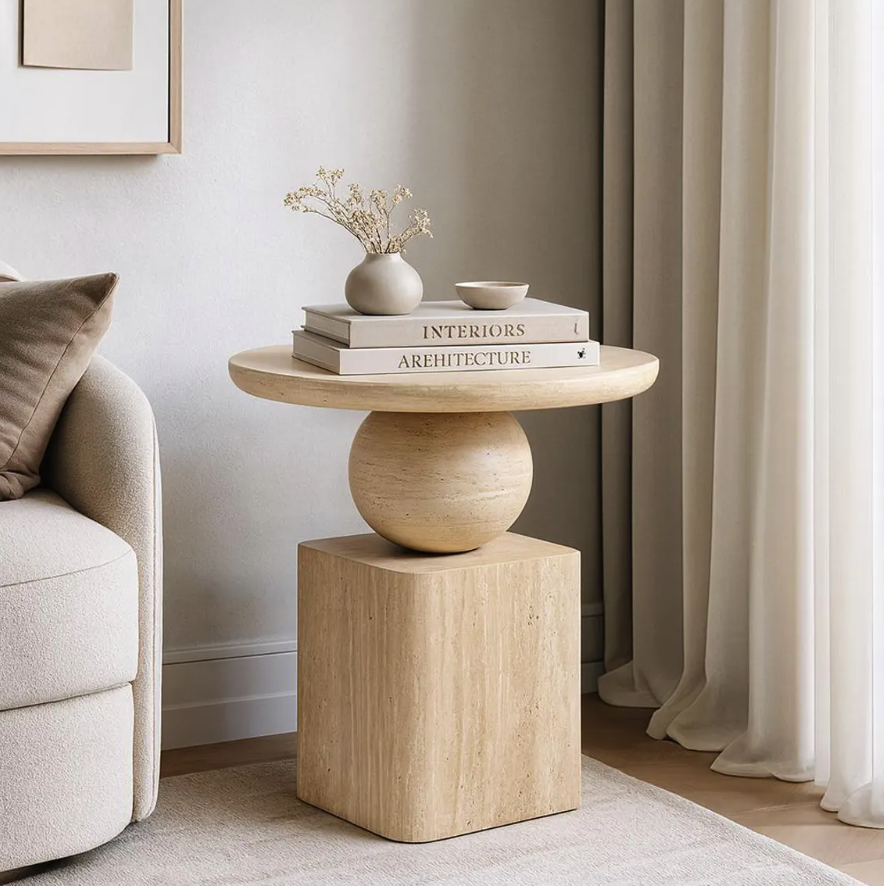 Handmade Natural Travertine Coffee Table: Modern Sculptural Stone Side Table – Luxury Home Decor Furniture