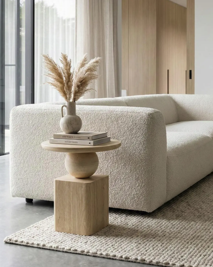 Handmade Natural Travertine Coffee Table: Modern Sculptural Stone Side Table – Luxury Home Decor Furniture