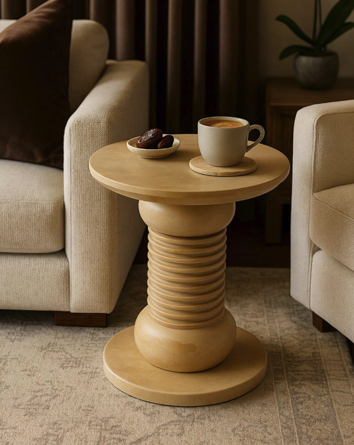 Handmade Travertine Side Table: Modern Minimalist Accent Table