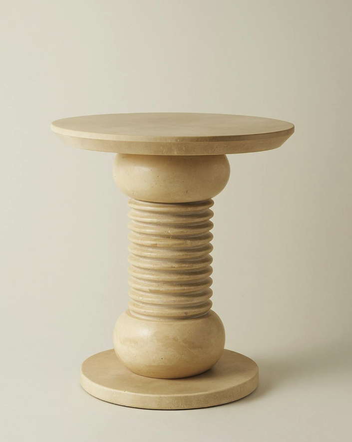 Handmade Travertine Side Table: Modern Minimalist Accent Table