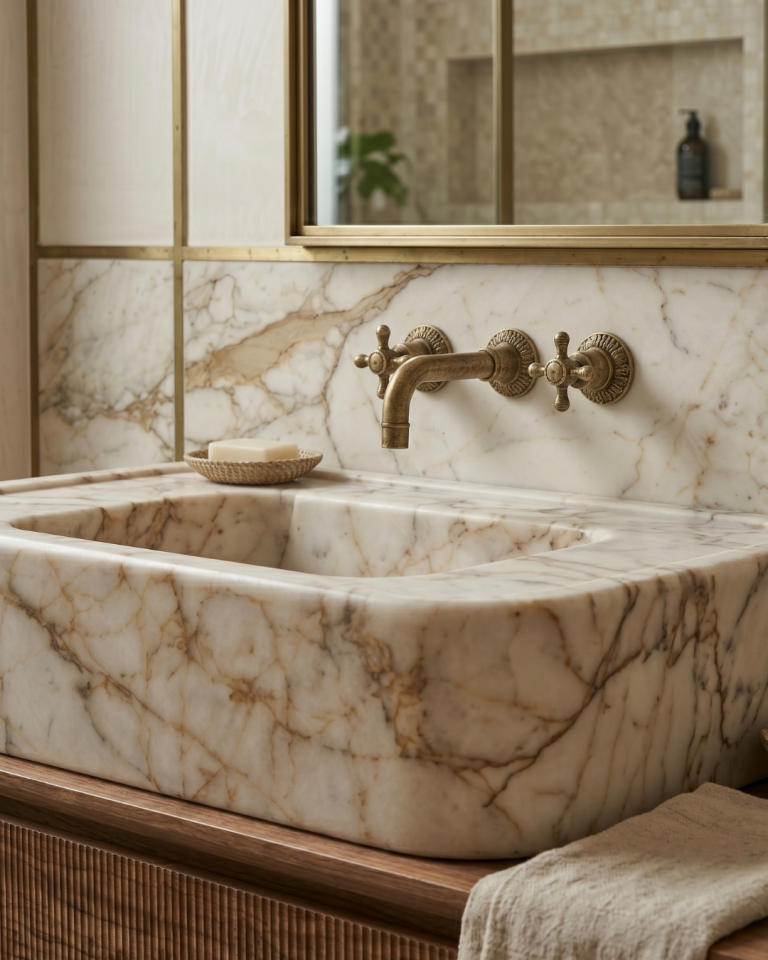 Calacatta Gold Marble Sink – Smooth Luxury Marble Basin
