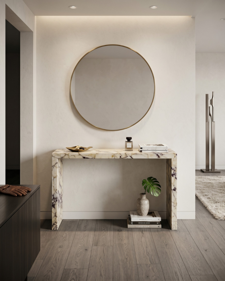 Calacatta Viola Marble Console Table Luxury Handcrafted Stone Entryway Table