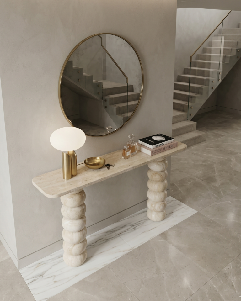 Travertine Console Table Luxury Handcrafted Stone Entryway Table