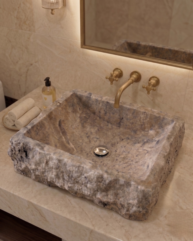 Silver Travertine Natural Texture Vessel Sink