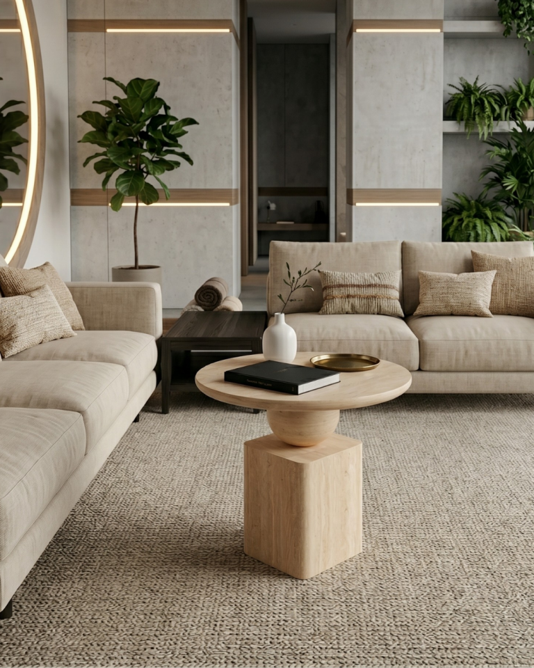 Travertine Coffee Table Luxury Handcrafted Stone Accent Table