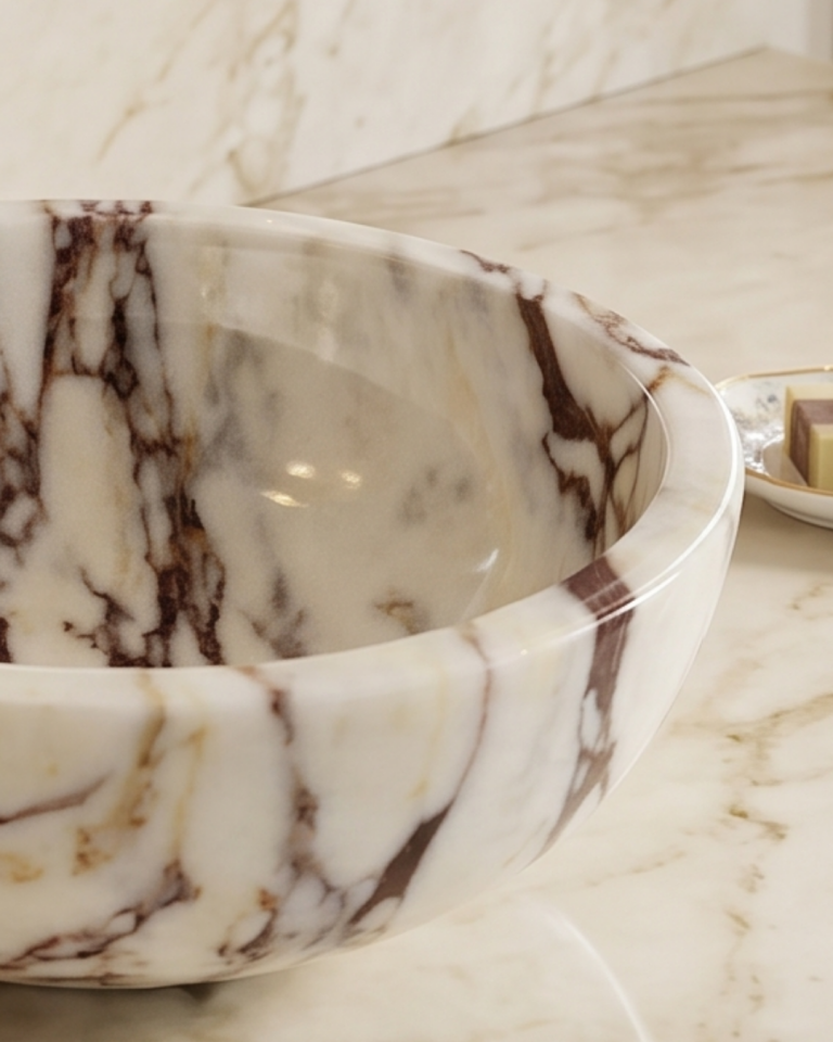 Calacatta Viola Marble Sink Luxury Handcrafted Bathroom Vessel Basin